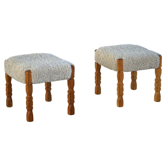 Mid-Century Modern Danish Oak Stools with Lambswool Upholstery from Henning Kjærnulf, 1950s, Set of 2 For Sale - Image 14 of 14