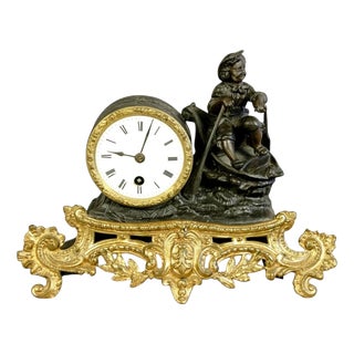 Antique 19th Century French Figural Mantel Clock with Child in Boat For Sale