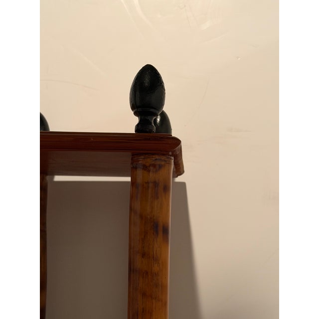 Tall & Narrow Rattan Bamboo Etagere Bookshelf With Iron Finials For Sale - Image 12 of 12