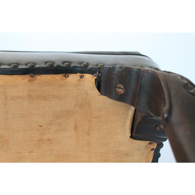 Antique English Georgian Style Hand-Carved Low Bench With Black Leather Upholstery For Sale - Image 13 of 17