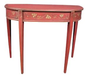 Hepplewhite Style Red Painted and Gilt Demilune Console Table