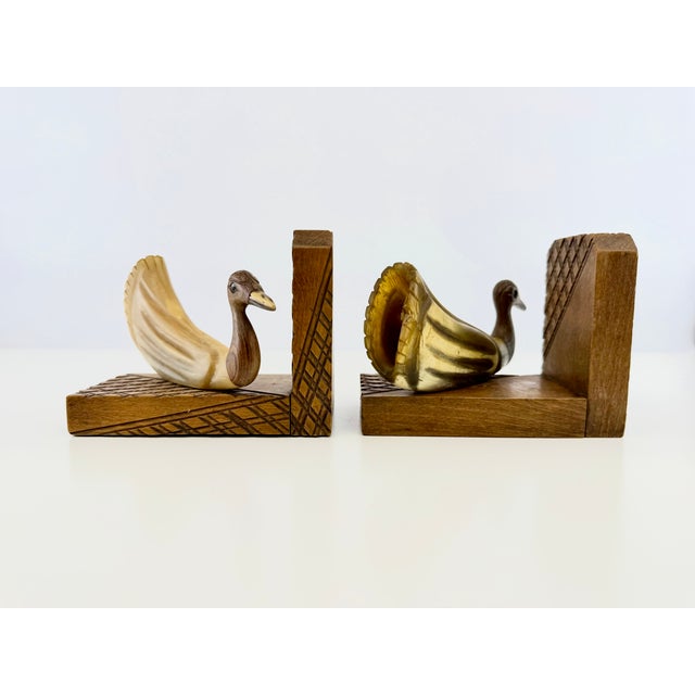 Vintage Carved Wood and Horn-Style Bird Bookends, a Pair For Sale - Image 14 of 14