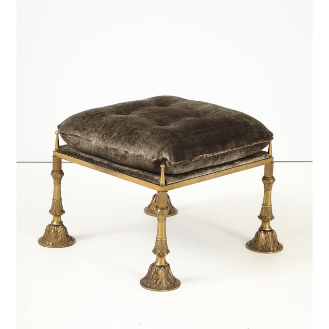 1950's Brass and Crushed Velvet French Ottoman For Sale - Image 13 of 14
