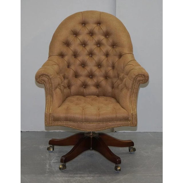 Lovely one of a kind chesterfield button directors armchair upholstered in plush woven linen a very good looking well made...