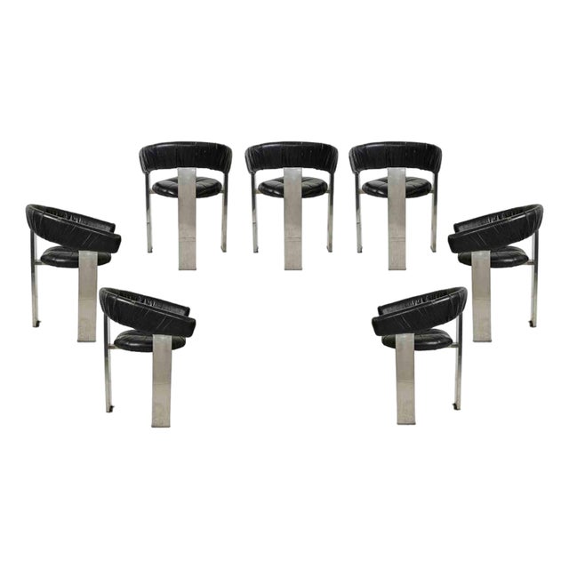 Steel and Leather Dining Chairs by Eckart Muthesius, 1970s, Set of 6 For Sale