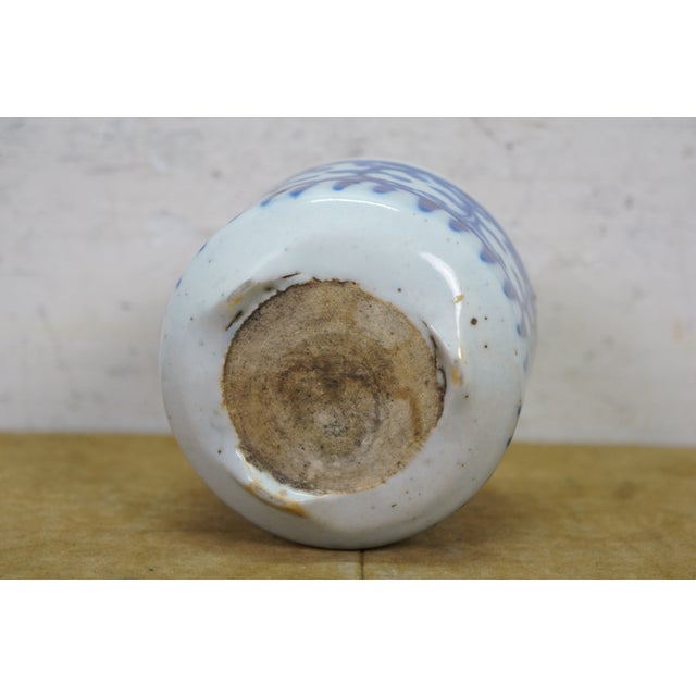 Blue Antique 19th C Chinese Porcelain Blue & White Brush Pot Cachepot Flower Planter For Sale - Image 8 of 9