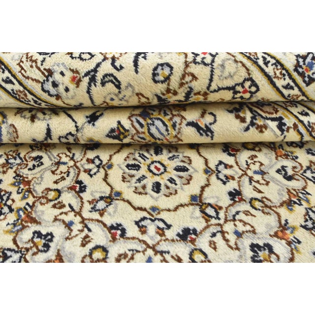 Textile Kashan Rug 8'2'' X 11'7'' Ivory Wool Vintage Traditional Hand-Knotted Carpet For Sale - Image 7 of 14