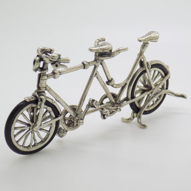 Vintage Italian Handmade Genuine Silver and Rubber Tandem Bicycle Figurine, 1970s For Sale - Image 3 of 12