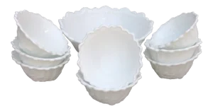 Milk Glass Palm Frond Bowls, Serving + 8 Individual