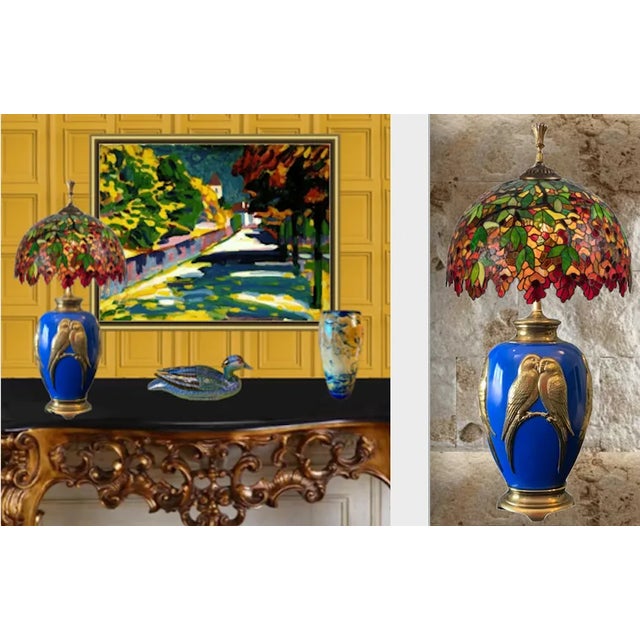 Vintage Brass Lamp: Love Birds Relief Design For Sale - Image 10 of 12