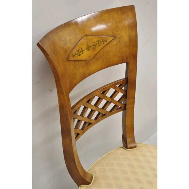 Vintage Italian Regency Burl Wood Brass Inlay Tall Back Dining Chairs - Set of 4 For Sale In Philadelphia - Image 6 of 12