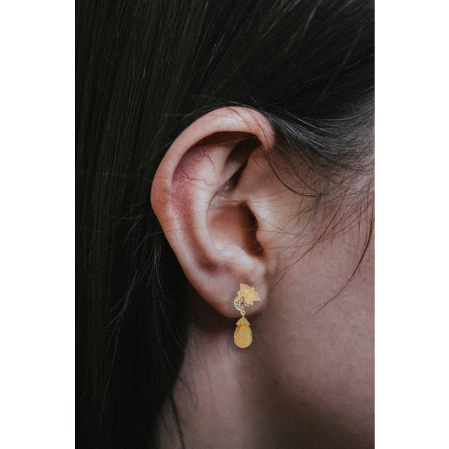 Citrine briolette 14k gold earrings studs. Water lily 14k gold earrings. Citrine gold earrings. Citrine flower earrings....