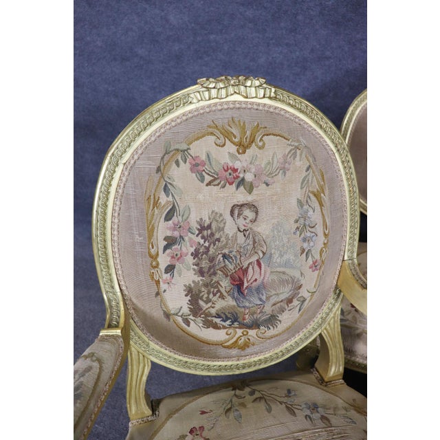 Wood French Louis XVI Giltwood Five Piece Salon Parlor Set With Aubusson C. 1890s For Sale - Image 7 of 17