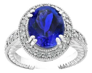6 Carat Oval Tanzanite and 1 Carat Diamond Ring 14 Karat White Gold, Estate
