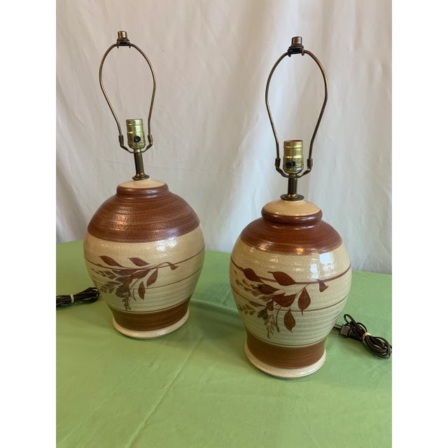 1970s Pair of 1970’s Vintage Earthenware Mountain Cabin Lamps For Sale - Image 5 of 11