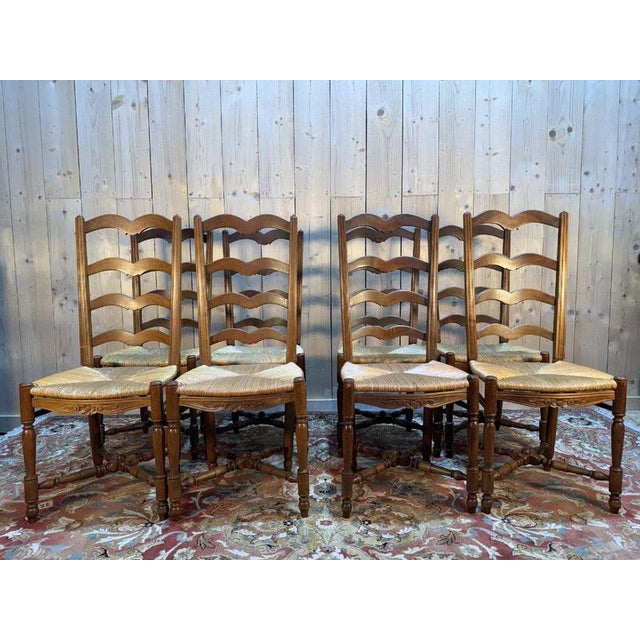 Traditional Rustic Straw-Seated High Back Chairs, Set of 8 For Sale - Image 3 of 10