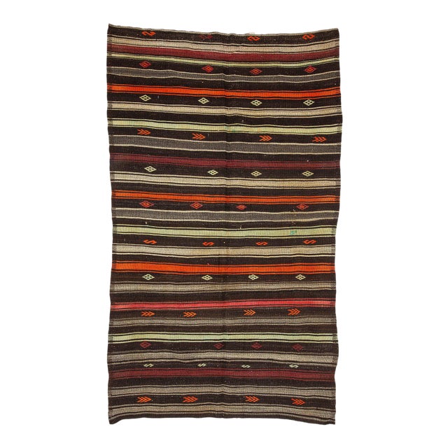 Orange & Brown Vintage Kilim Rug For Sale