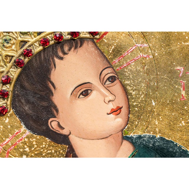 1960s Stunning Large Icon of Our Lady of Perpetual Help Catholic Christianity Painting of Virgin Mary and Baby Jesus For Sale In New York - Image 6 of 15