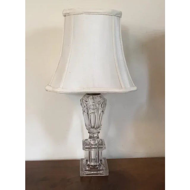 Antique 19th c. classical Empire Boston & Sandwich Glass Co. fluid lamp. The vase shape crystal font above a square...