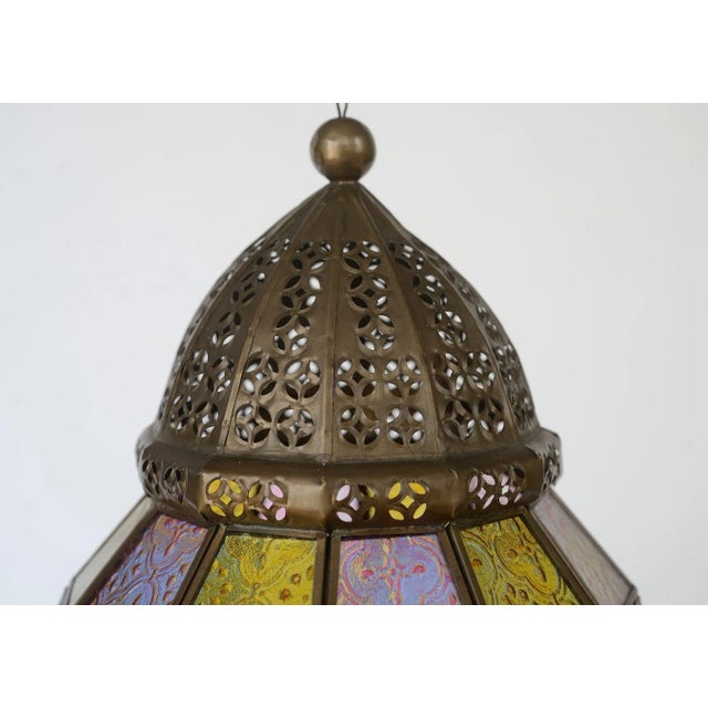 Vintage Victorian Style Stained Glass & Brass Hanging Lantern For Sale - Image 9 of 12