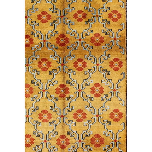 Vintage Turkish Rug with Modern Design in Bright Yellow, Tangerine and L. Blue Measures: 5' x 10'11 Vintage Turkish Rug...