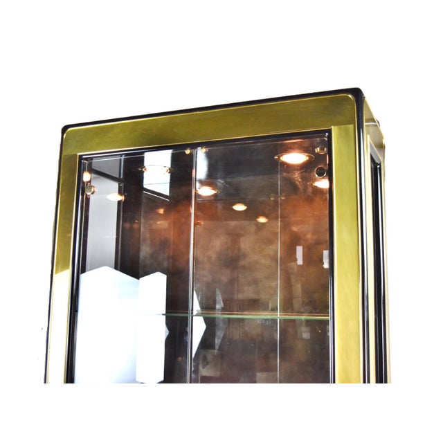 Modern Mastercraft Mid-Century Brass & Black Lacquer Lighted Vitrine Display Cabinet For Sale - Image 3 of 12
