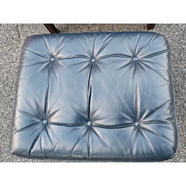 Vintage Blue Tufted Leather Wing Chair and Ottoman by Classic Leather For Sale - Image 9 of 10