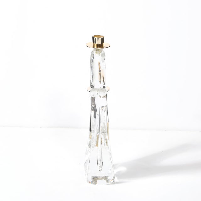 1950s Mid-Century Amorphic Crystal & Brass Two Arm Candelabra Signed Schneider For Sale - Image 5 of 10