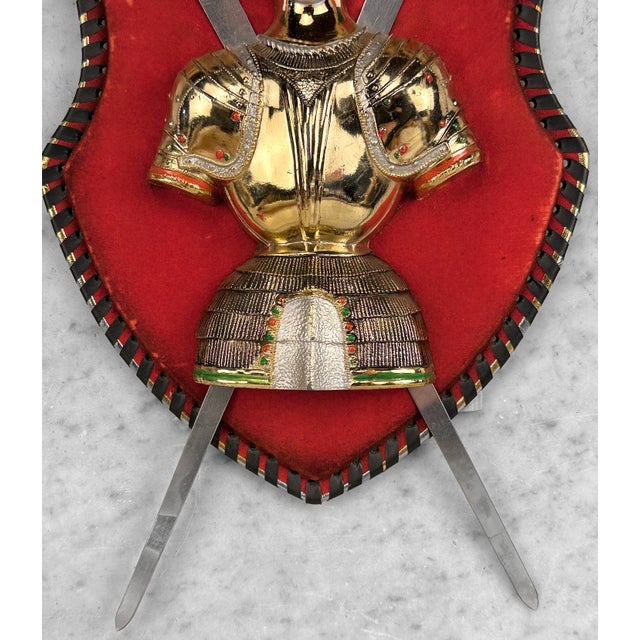 Red Vintage Spanish Revival Medieval Knight Coat of Arms Wall Plaque For Sale - Image 8 of 10
