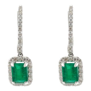 Certified 2.18 Carat Green Emerald and Diamond Modern Earrings- 2 Pieces For Sale