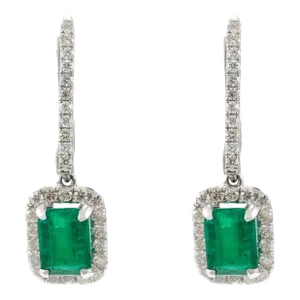 Certified 2.18 Carat Green Emerald and Diamond Modern Earrings- 2 Pieces