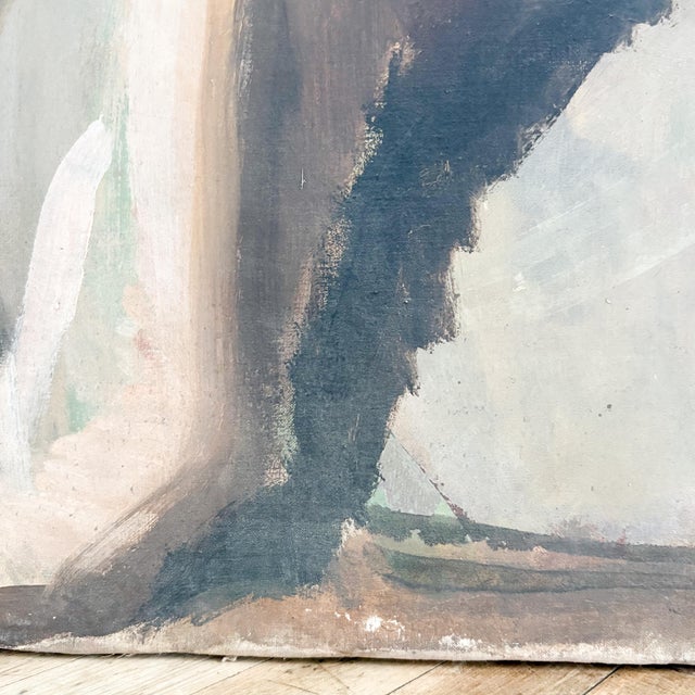 Beige Weathered Nude Woman Portrait Painting, 1960s Female Model Art Signed by Artist For Sale - Image 8 of 16