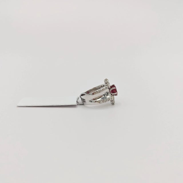 Early 21st Century Ruby and White Diamond Design Ring in 14K White Gold, size 7.25 For Sale - Image 5 of 7