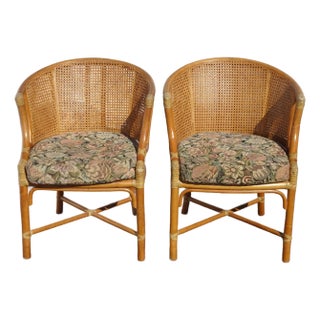 Pair of Vintage French Country Bamboo Barrel Chairs ~ McGuire Style For Sale
