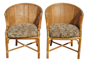 Pair of Vintage French Country Bamboo Barrel Chairs ~ McGuire Style