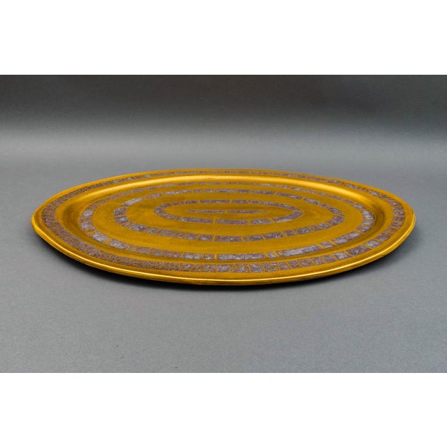 Mid-Century Modern Mid 20th Century Michael Wainwright Amalfi Coral Gold Copper Crackle Oval Serving Platter For Sale - Image 3 of 8