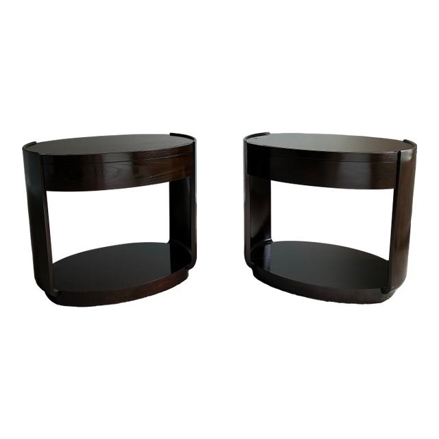 Pair of Barbara Barry for McGuire Modern Oval Nightstands / End Tables For Sale