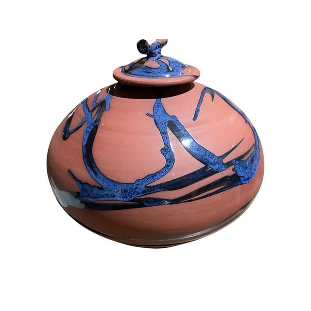Monumental Jon & Barbara Mehr California Studio Pottery Covered Vessel With Cobalt Glaze For Sale - Image 4 of 6