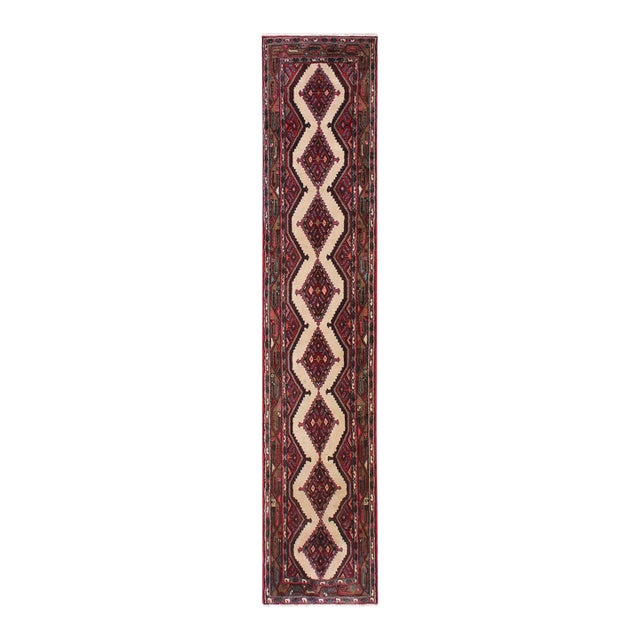 Boho Chic Persian Hamadan Red/Brown Wool Runner Rug- 2'5'' X 9'1'' For Sale