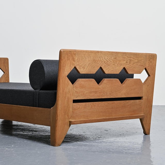 Vintage Oak Bed by René Gabriel, Lieuvin, 1948 For Sale - Image 6 of 14