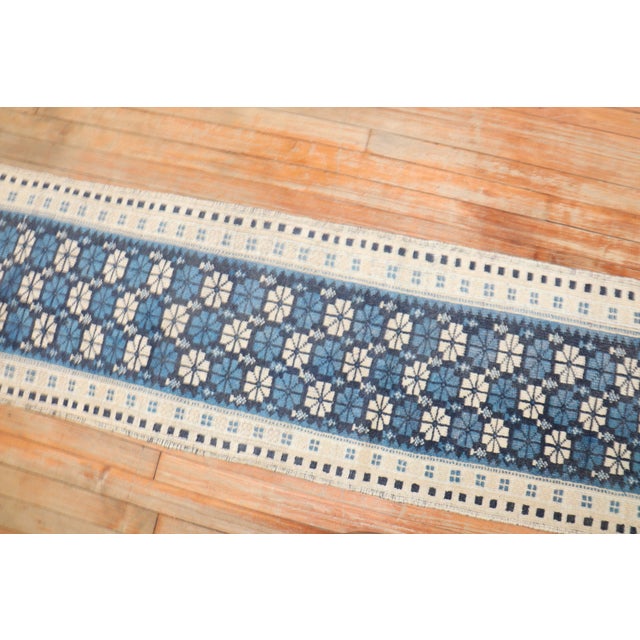 Mid 20th Century Narrow Vintage Blue White Turkish Runner - 1'8" x 8'1" For Sale - Image 5 of 6