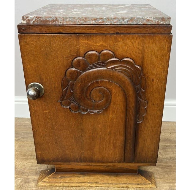 Antique French Art Deco Oak Bedside Table with Marble Top For Sale - Image 12 of 12