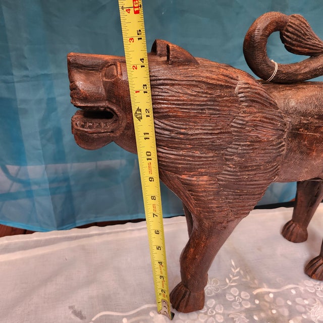 Vintage Hand-Carved Hardwood Lion Sculpture With Gulati Label, 20" For Sale In Atlanta - Image 6 of 10