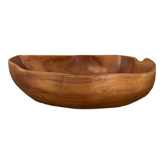 Vintage Boho Chic Wooden Serving Bowl For Sale