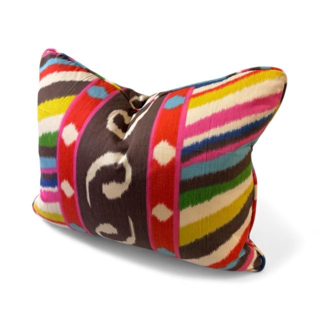 Boho Chic Custom Pillow in Terence Ikat Schumacher in Collaboration With Johnson Hartig. For Sale - Image 3 of 9