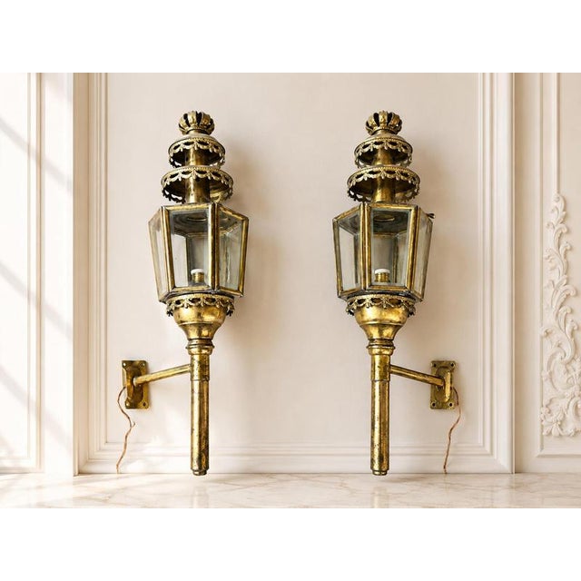Antique French Glass Lantern Wall Sconces, Set of 2 For Sale - Image 14 of 14