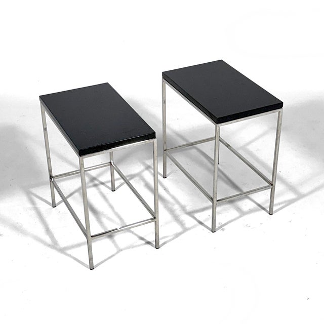 Pair of Minimalist Chrome Side Tables With Granite Tops For Sale In Chicago - Image 6 of 10