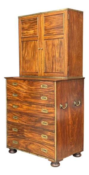 19th Century Military Campaign Cabinet on Secretaire Chest, C1850