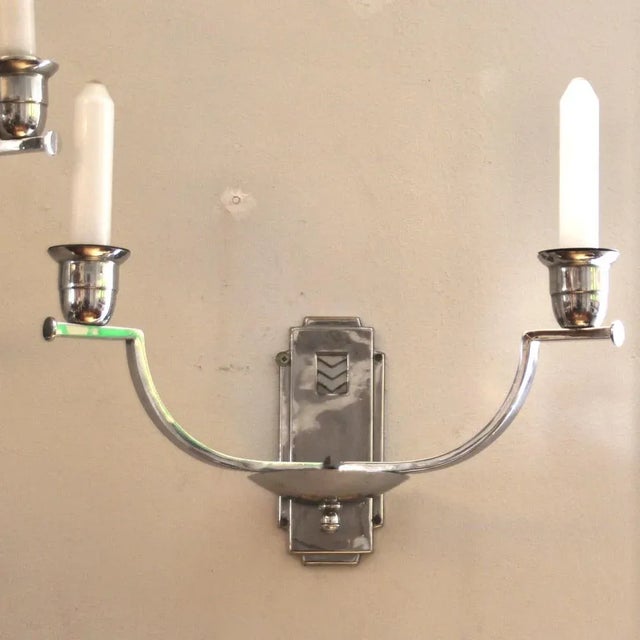 Silver German Bauhaus Wall Lamps with Electric Candles, 1930s, Set of 2 For Sale - Image 8 of 8