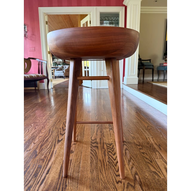 Set of 4 High End Solid Walnut Tractor Counter Stools For Sale - Image 4 of 10